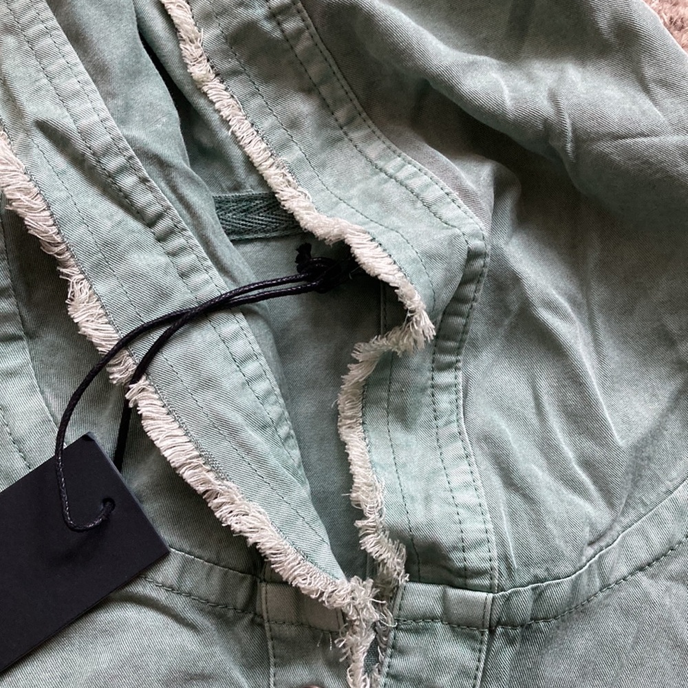 New! KUT S Sage Green Amelia Contrast Pullover Hoodie Ribbed Tattered - Picture 6 of 8
